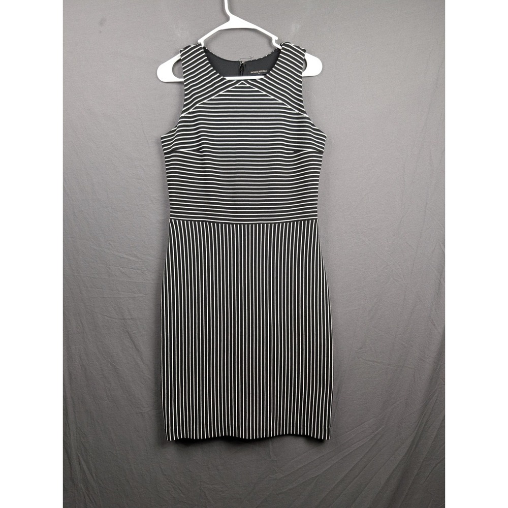 Banana Republic Black White Striped Sleeveless Sheath Dress Size 8‎